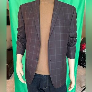 Collection by Michael Strahan burgundy with grey window pane design . Size 42R